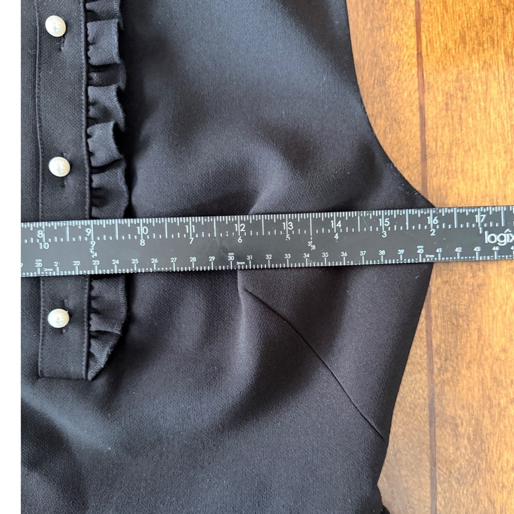 Kate Spade Black Fit‎ Flare Dress Pearl Buttons Ruffle Neck Sleeveless XS - Picture 5 of 8